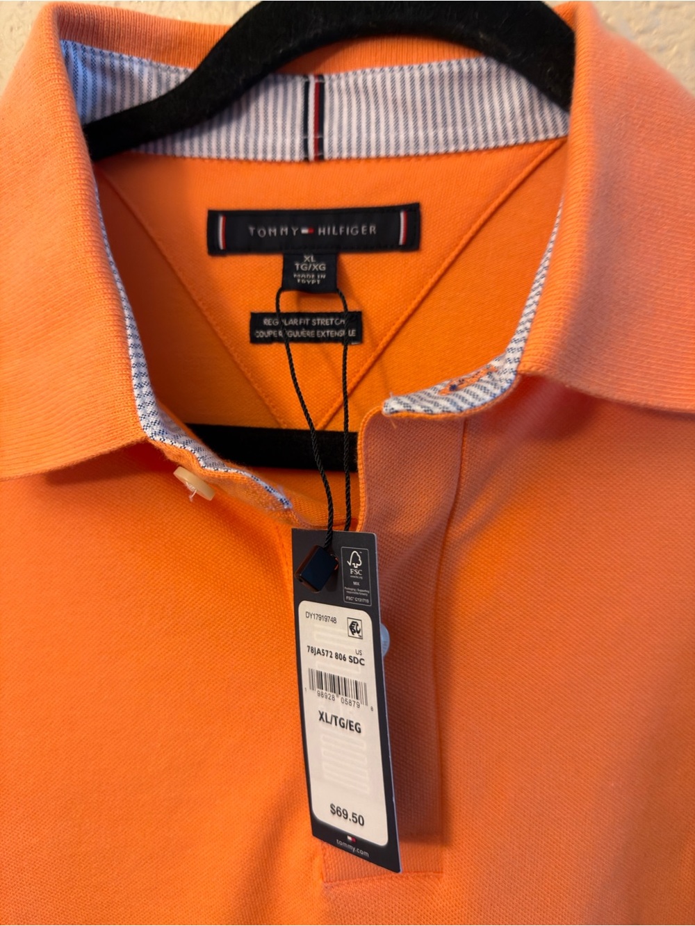 Tommy Hilfiger Men's Orange Polo with Contrast Trim